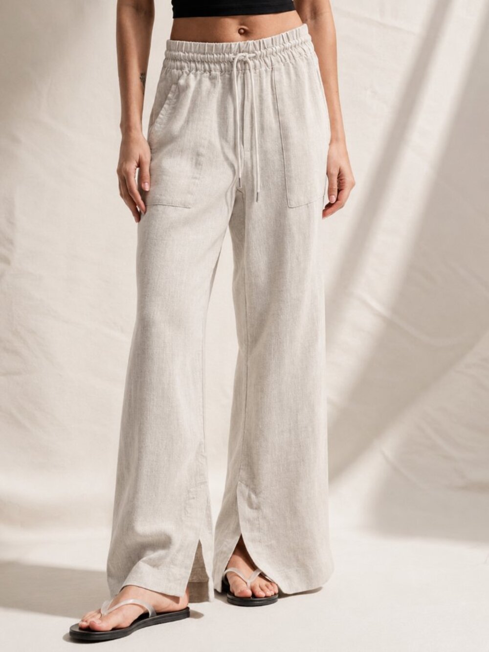 Athleta Retreat 100% European Flax Linen Wide Leg Pants Undyed Medium MP
